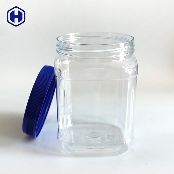 Transparent Square Wide Mouth Plastic Jars Sturdy Plastic Screw Top Jars