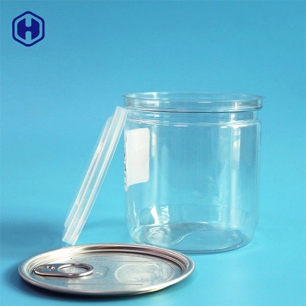 Easy Open Ends Clear Plastic Cans Stackable Airtight Plastic Round Jar